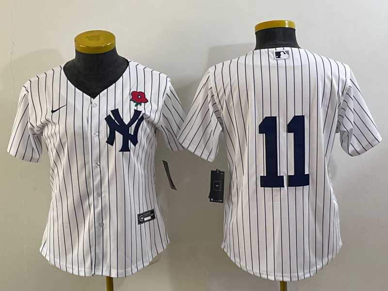 Womens New York Yankees #11 Anthony Volpe White Rose No Name Stitched Nike Cool Base Jersey